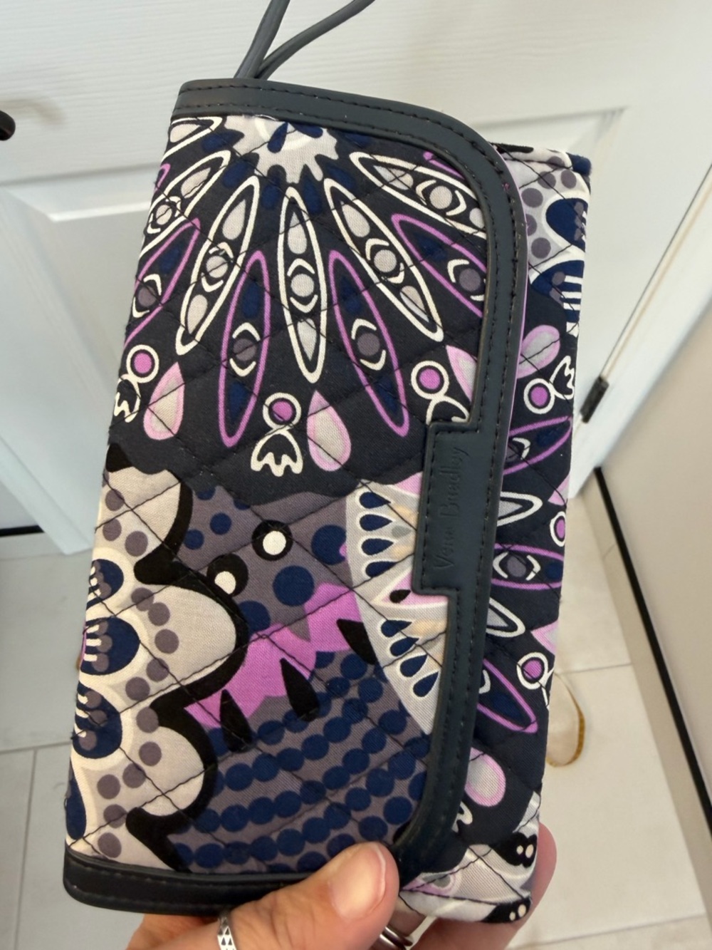 Vera Bradley Quilted Wristlet in Navy, Purple & Pink